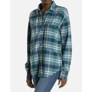 Free People Beautiful Blue Loveland Plaid Shirt Flannel Button Down - Size Large